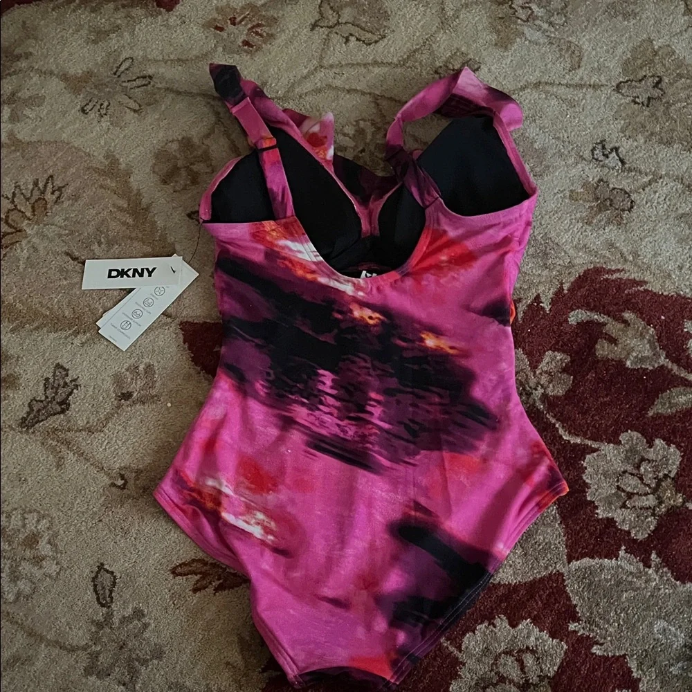 DKNY Vibrant Pink and Black One-Piece Swimsuit - Picture 5 of 7
